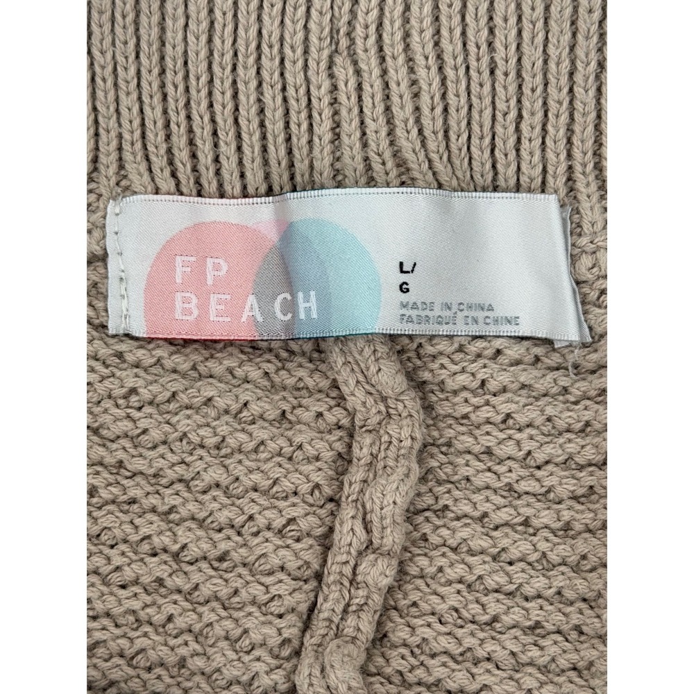 FP Beach Free People Boho Tan Cotton Knit Wide Leg Loungewear Pants Large Crop - Picture 3 of 8